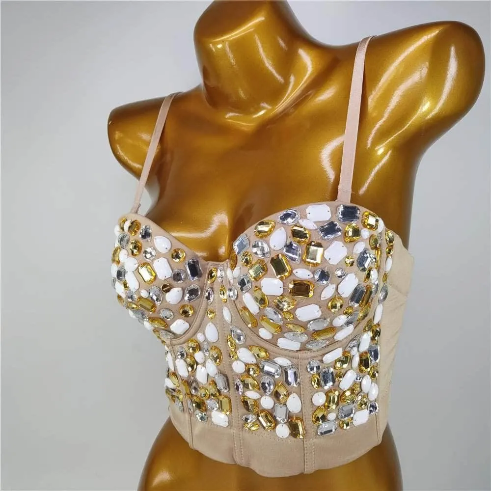 Multi Rhinestone Bejeweled Corset Bralette