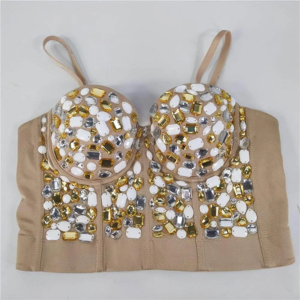 Multi Rhinestone Bejeweled Corset Bralette