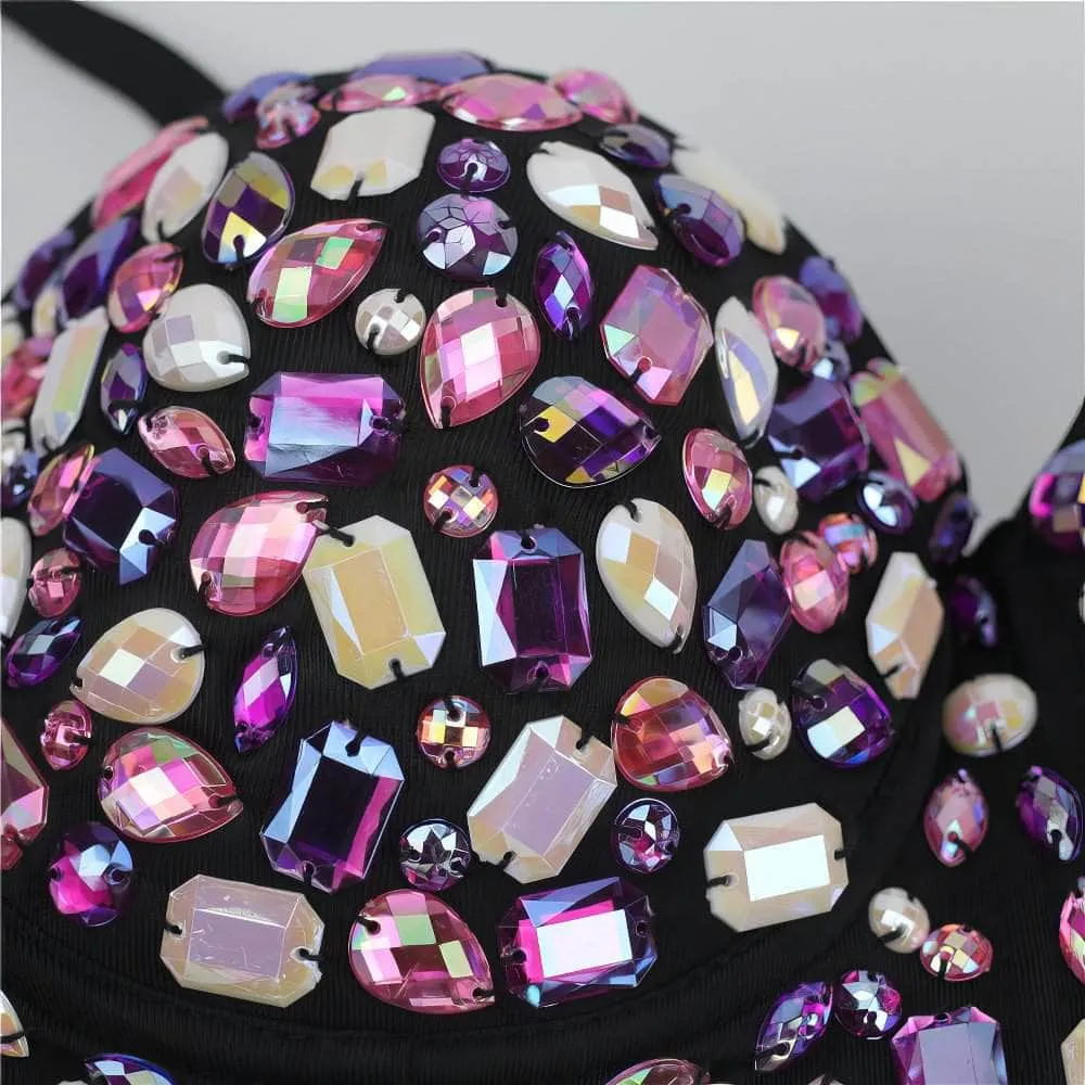 Multi Rhinestone Bejeweled Corset Bralette