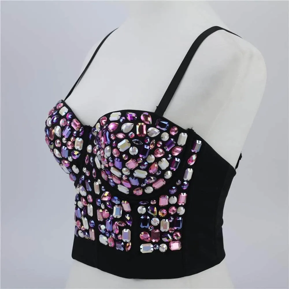 Multi Rhinestone Bejeweled Corset Bralette