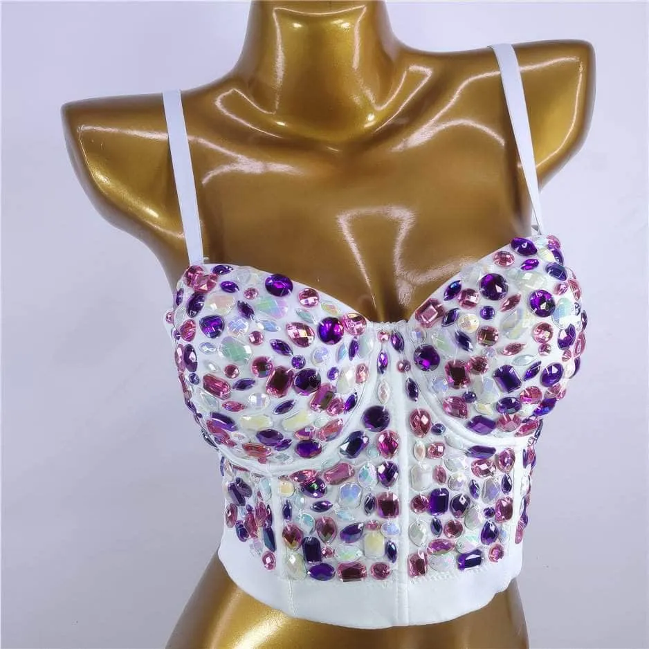 Multi Rhinestone Bejeweled Corset Bralette