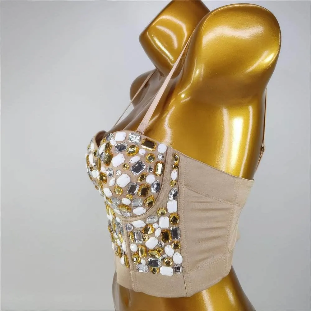 Multi Rhinestone Bejeweled Corset Bralette