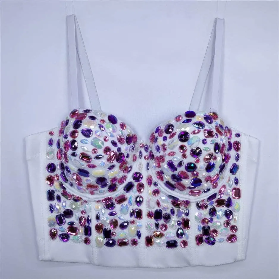 Multi Rhinestone Bejeweled Corset Bralette