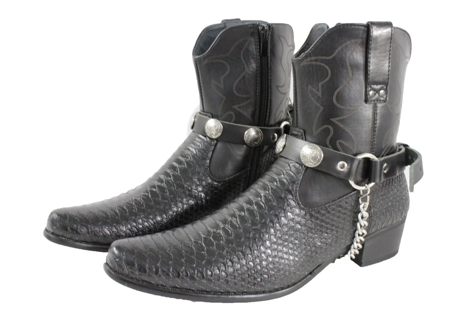 Native American Indian Black Faux Leather Boot Straps (Pair)