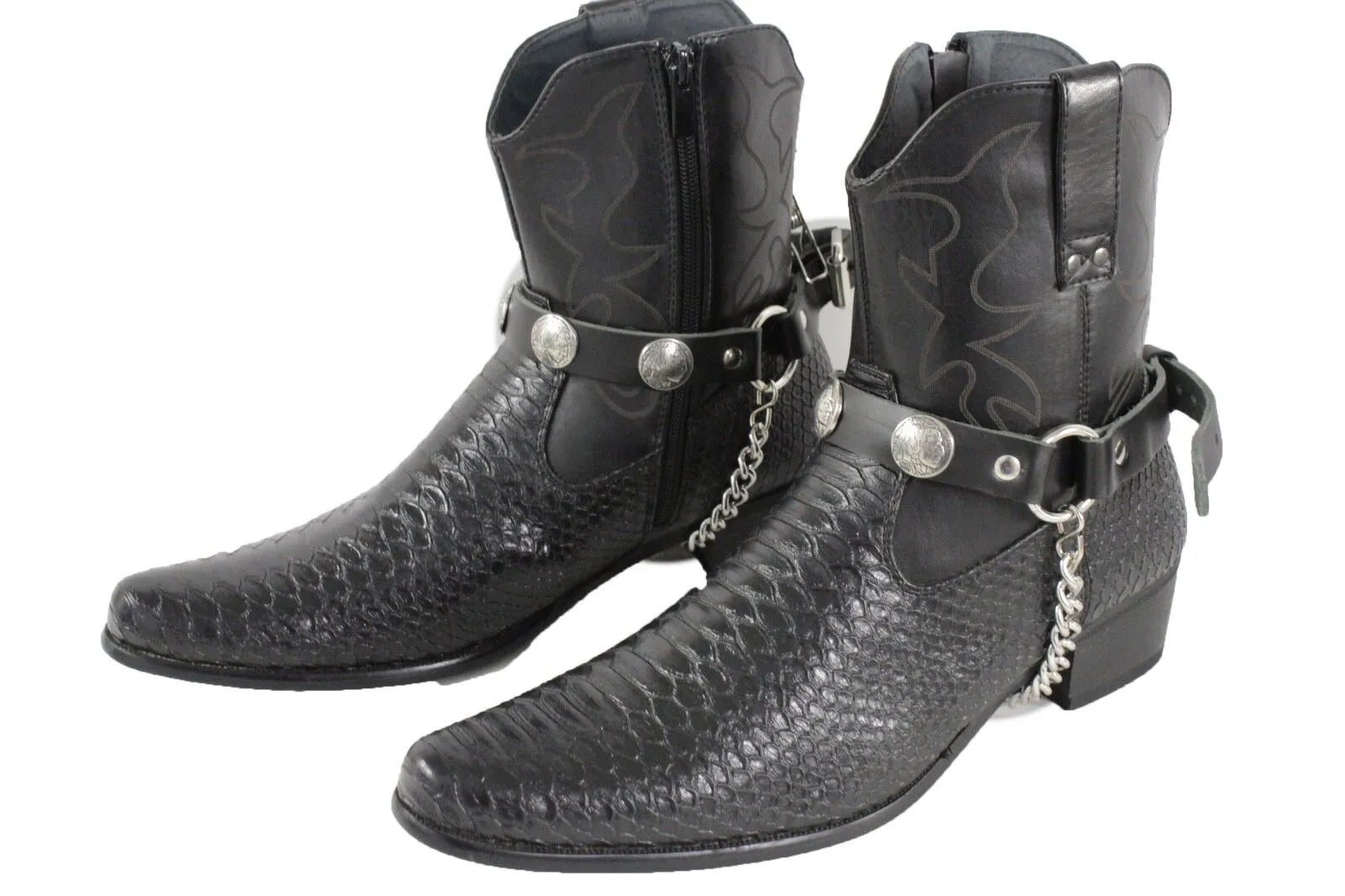 Native American Indian Black Faux Leather Boot Straps (Pair)