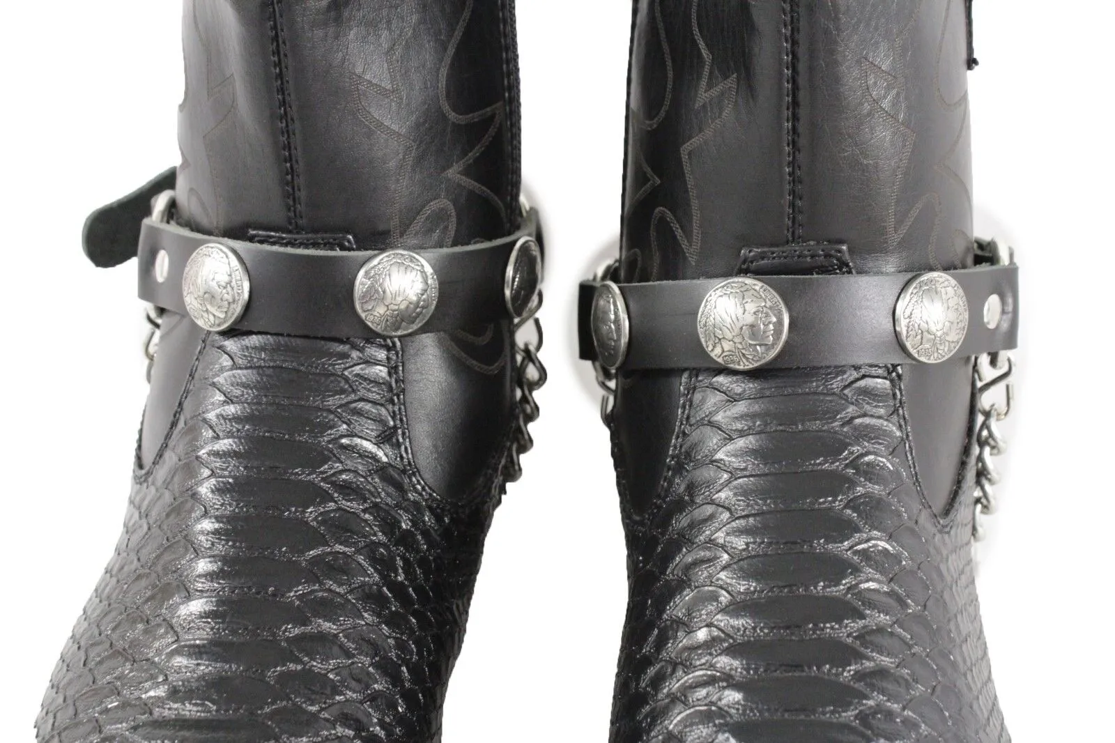 Native American Indian Black Faux Leather Boot Straps (Pair)