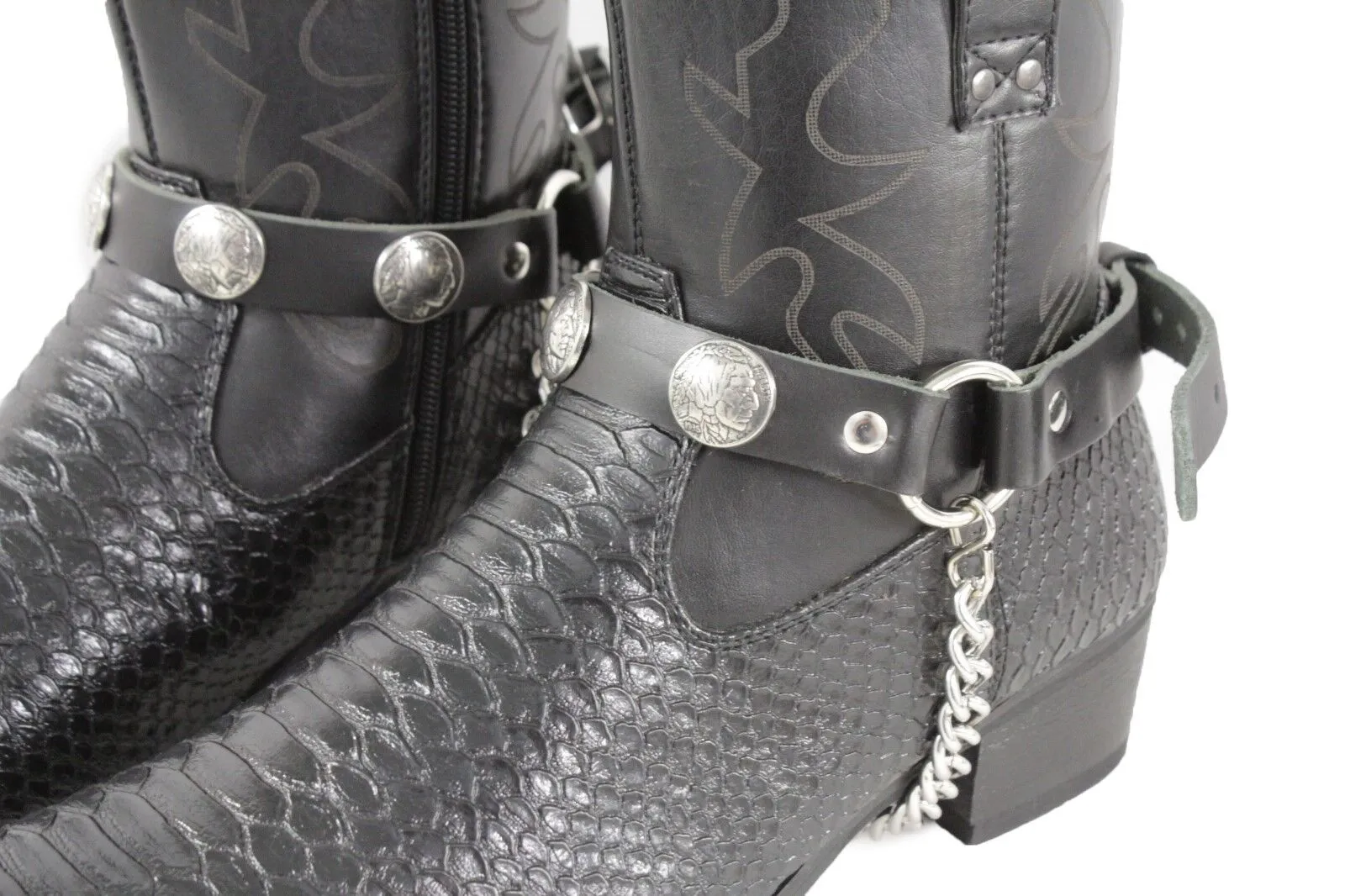 Native American Indian Black Faux Leather Boot Straps (Pair)