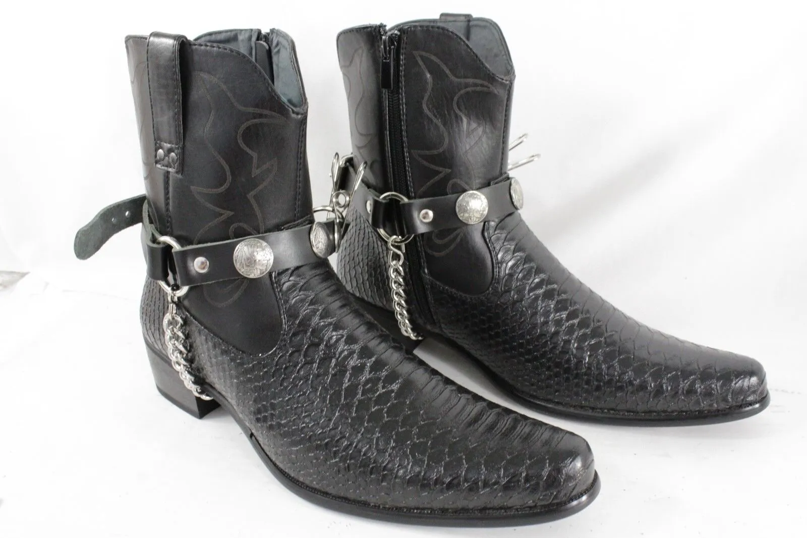 Native American Indian Black Faux Leather Boot Straps (Pair)