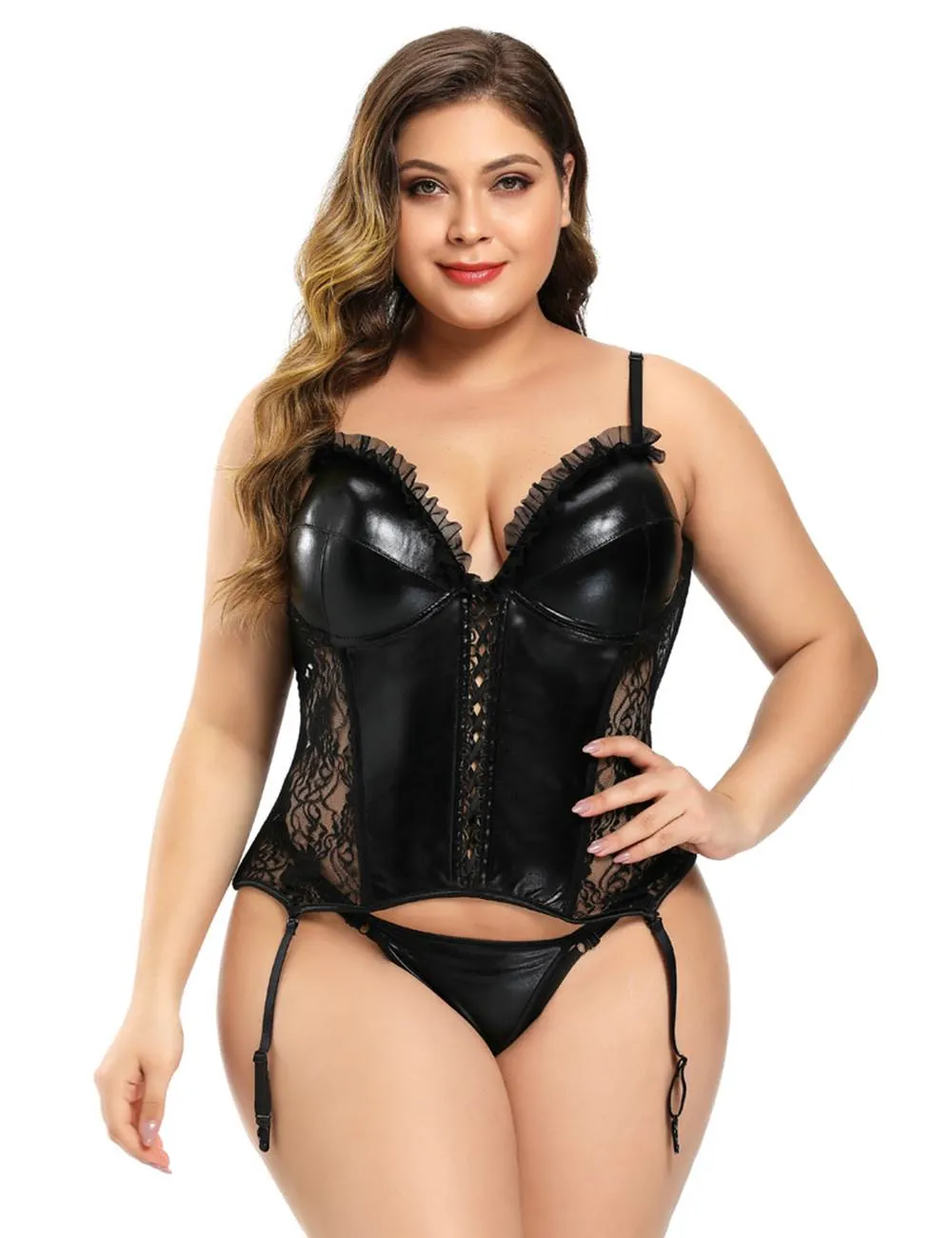 New Black Cute Lace Leather Stitching Sexy Corset
