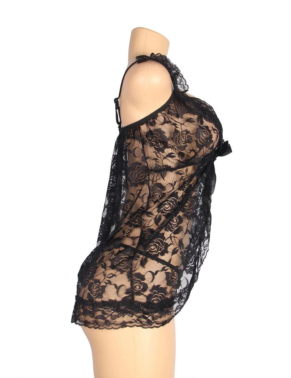 New Black Floral Lace Ladylove Babydoll