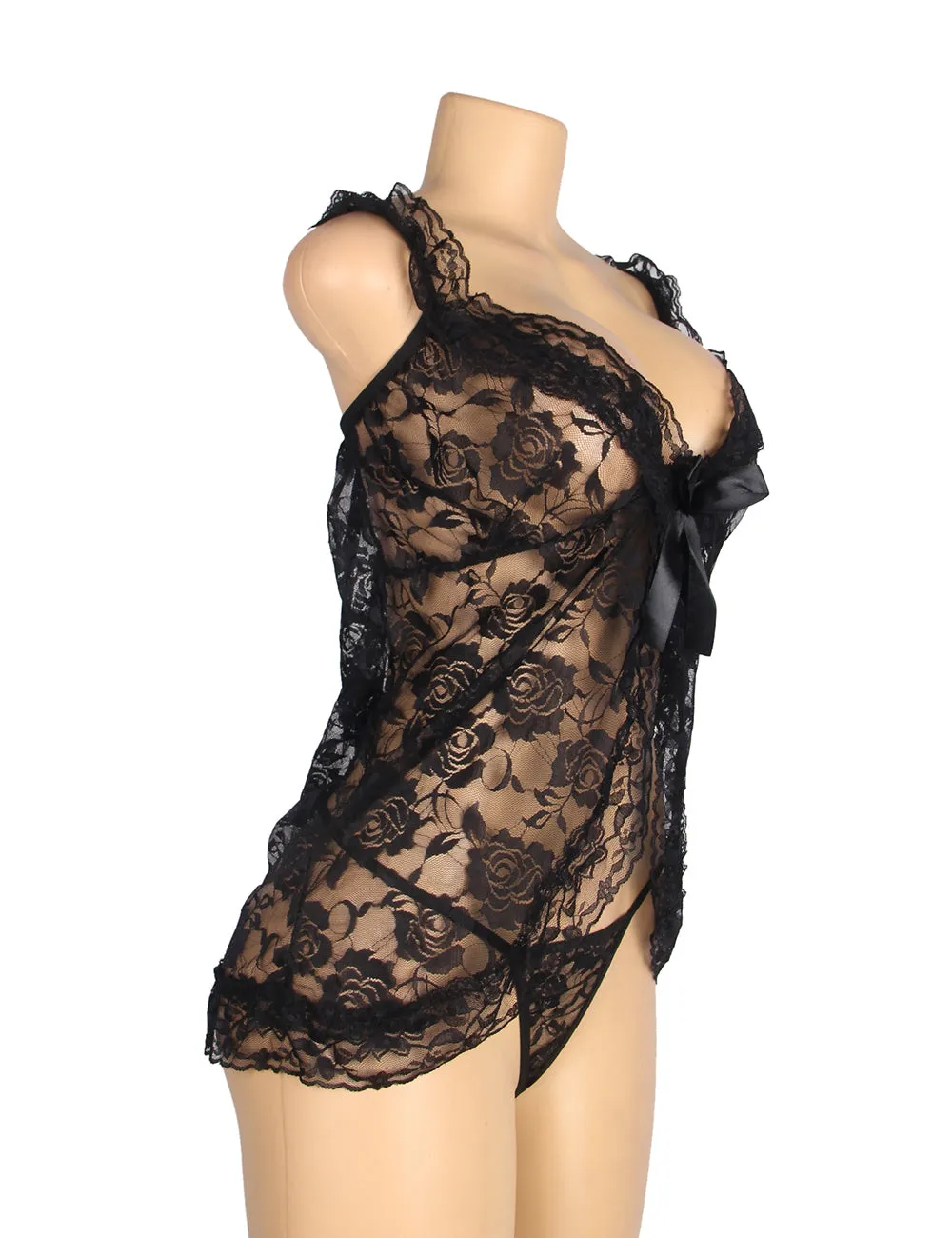 New Black Floral Lace Ladylove Babydoll