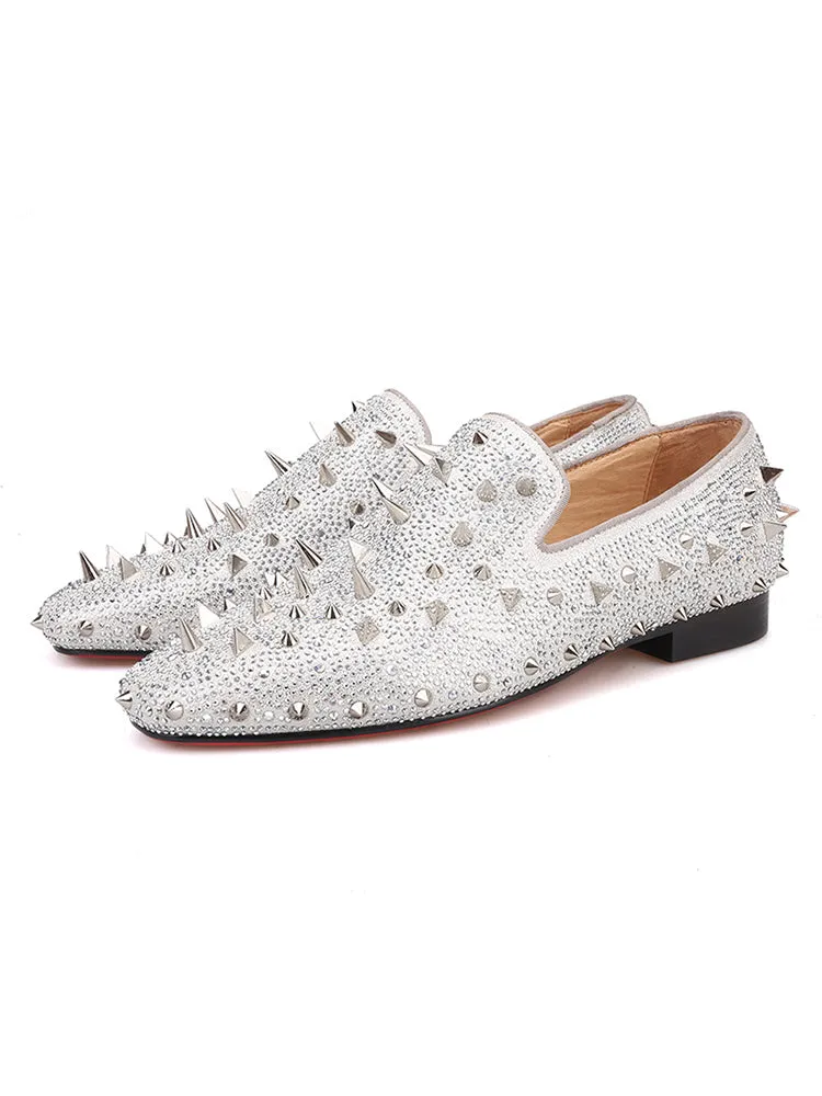 New gold and silver hot diamond tip rivets trendy set of feet men's loafers European and American big-name nightclub party trendy low-top shoes