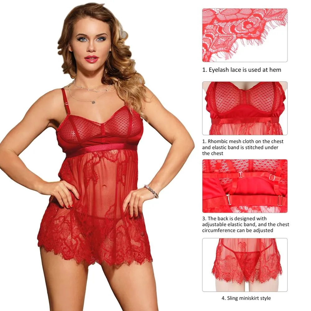 New High Quality Elegant Black Lace Sexy Babydoll