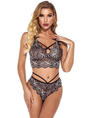 New High Quality Lace Cross Strap Decoration Sexy Bra Set With Farawlaya