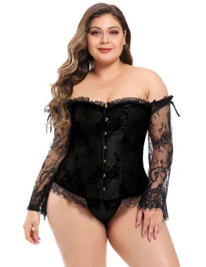 New Sexy Lace Sleeves Stitching Red Corset