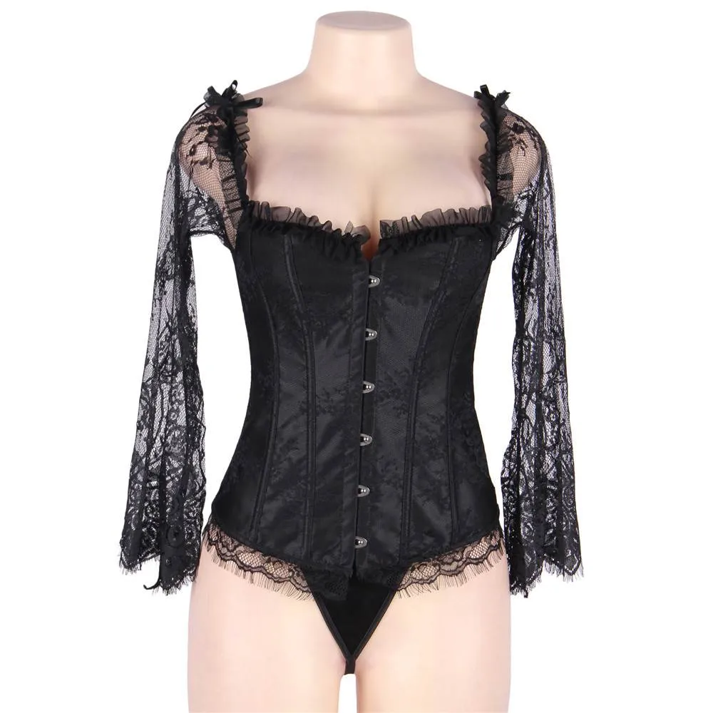 New Sexy Lace Sleeves Stitching Red Corset