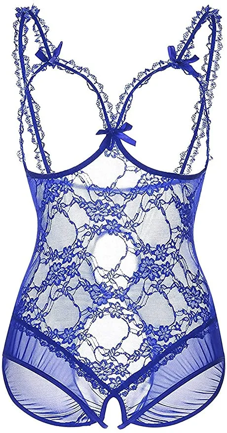 New Sexy Lingerie for Women One-Piece Teddy Babydoll Lace Hollow Bodysuit Naughty Nightie, More dark purple colour, Sz M!