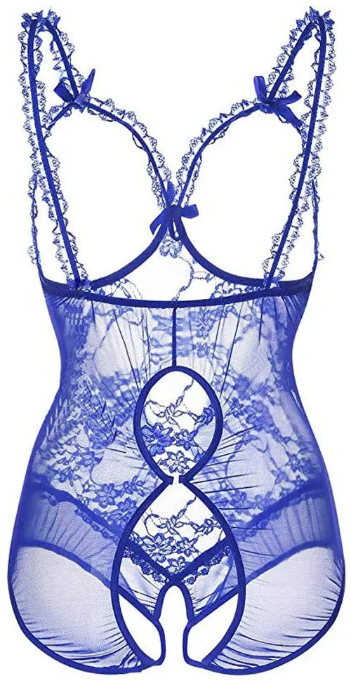 New Sexy Lingerie for Women One-Piece Teddy Babydoll Lace Hollow Bodysuit Naughty Nightie, More dark purple colour, Sz M!