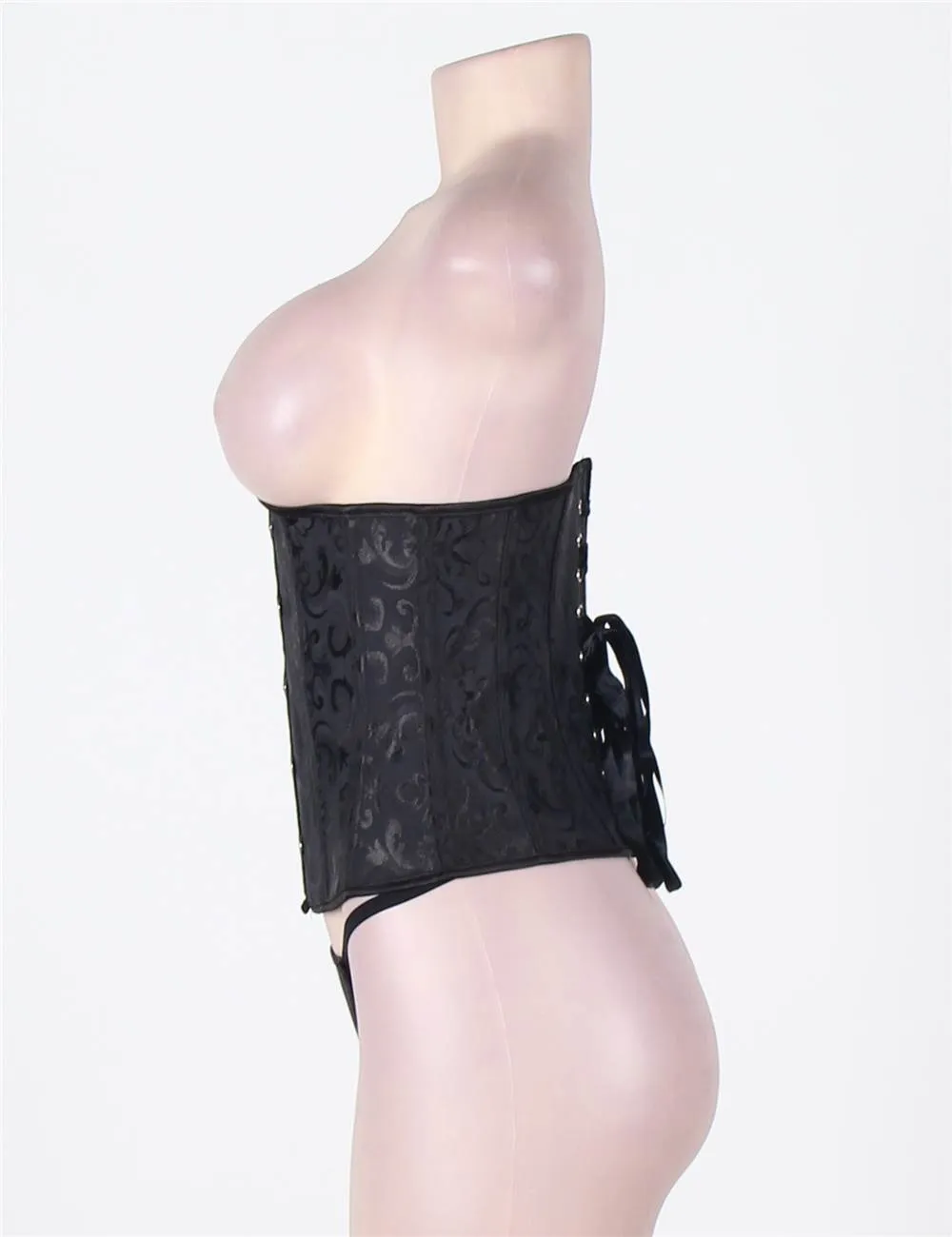 New White & Black Strapless Lace Corset Top with Panty