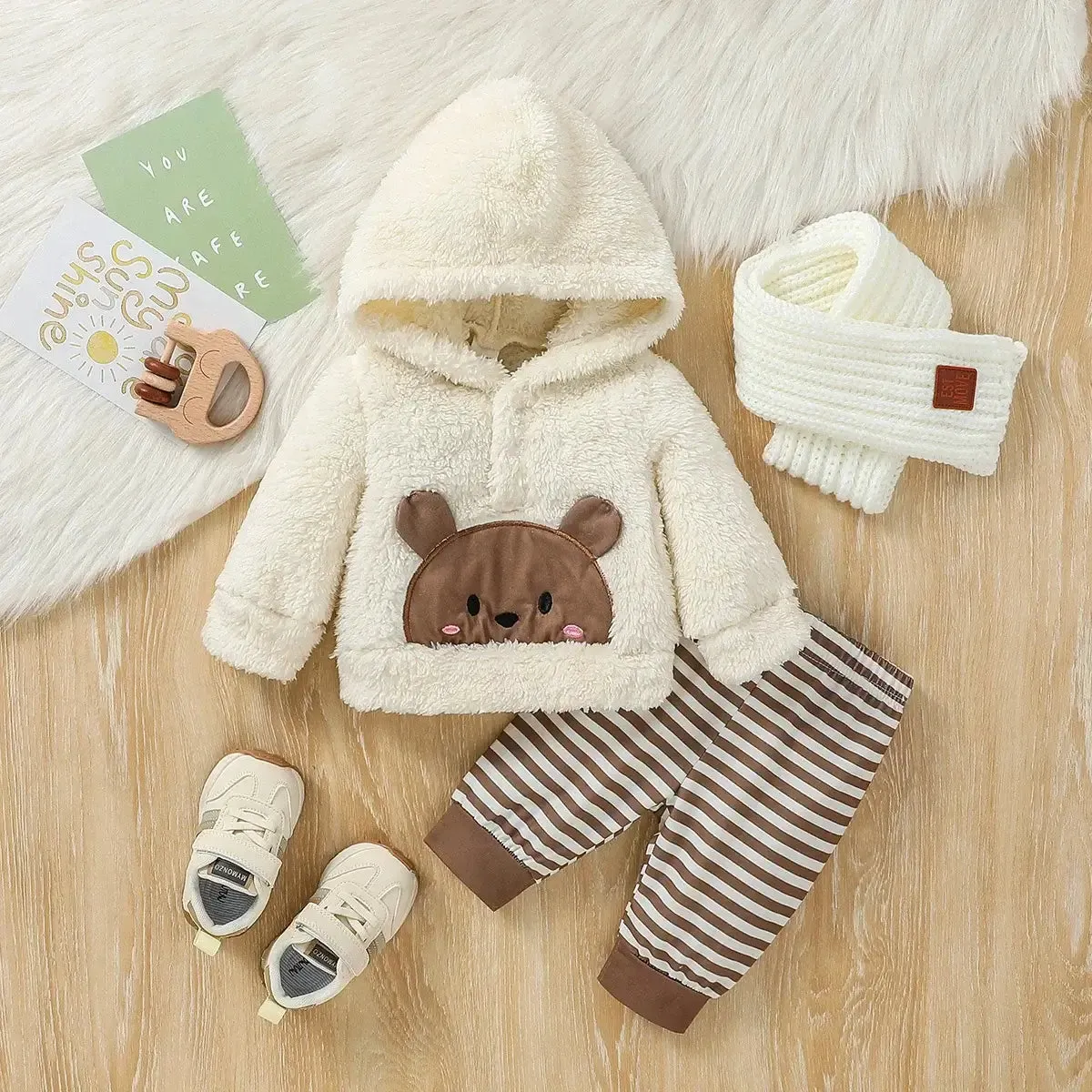 Newborn Boys Long Sleeve Cartoon Bear Sweatsuit