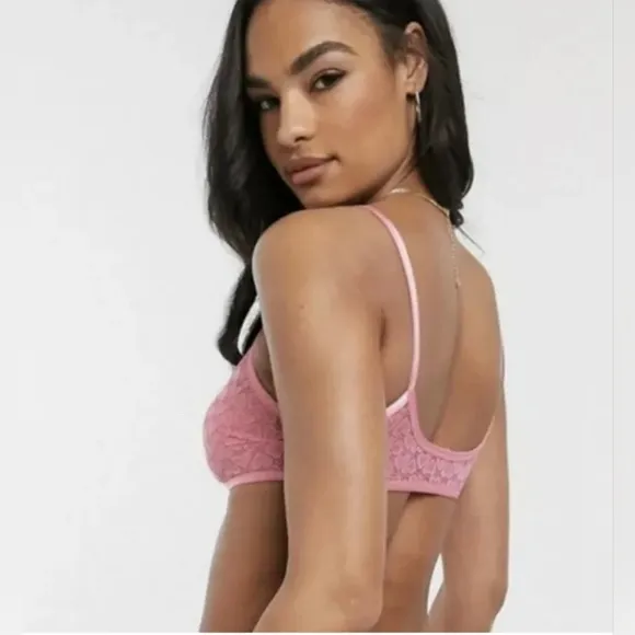 NWT Free People Intimately Size Large Pink Heart Lace Bralette Panty Set 2 Piece