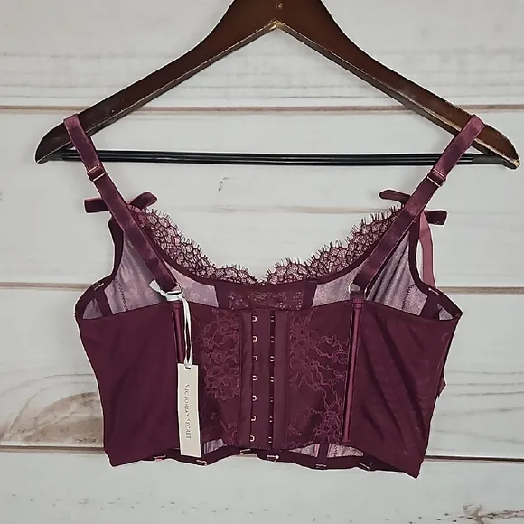 NWT Victoria's Secret Dream Angels Floral Bustier Unlined Bra Top in Burgundy
