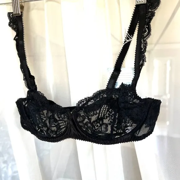 NWT Vintage Lou Bra from Paris France! Chantilly Lace With Bows Black 34B &amp; 34C