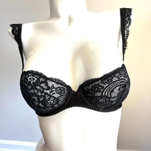 NWT Vintage Lou Bra from Paris France! Chantilly Lace With Bows Black 34B &amp; 34C
