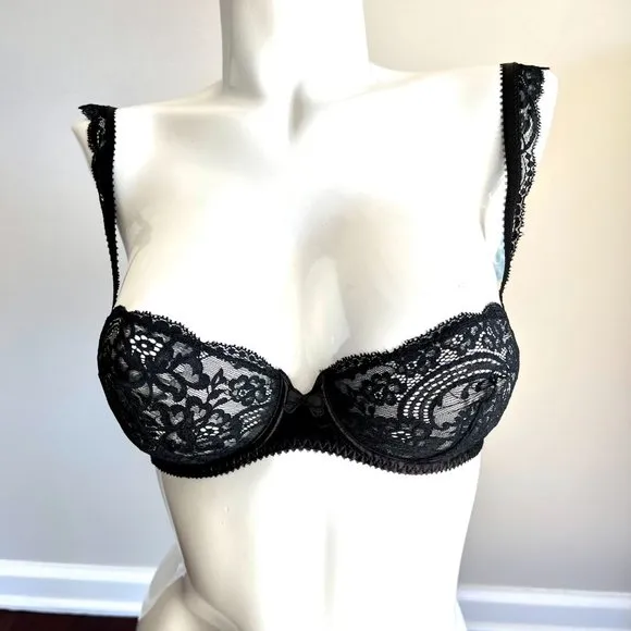 NWT Vintage Lou Bra from Paris France! Chantilly Lace With Bows Black 34B &amp; 34C