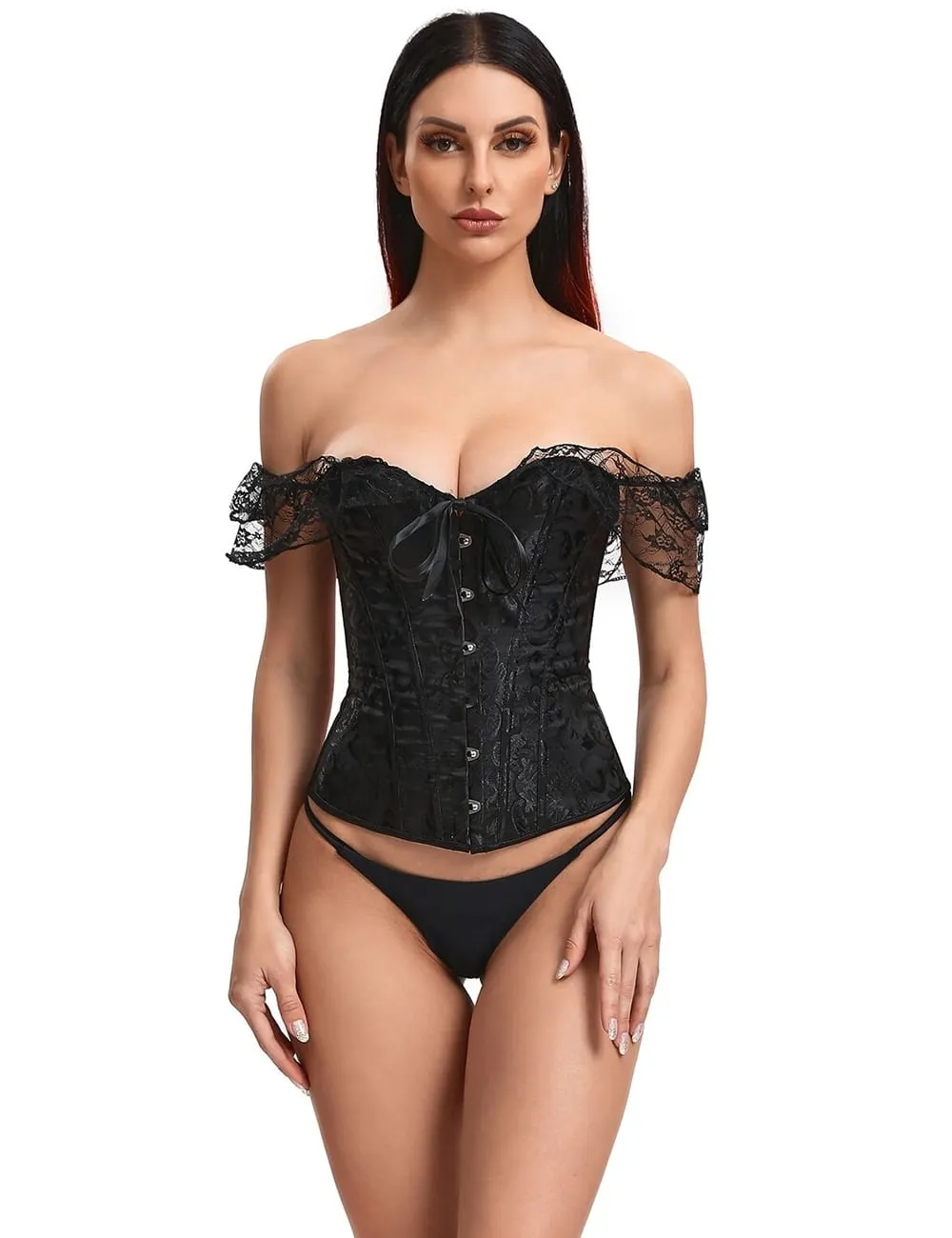 off Shoulder 12 Pieces Plastic Bones Lace Corsets with Panties