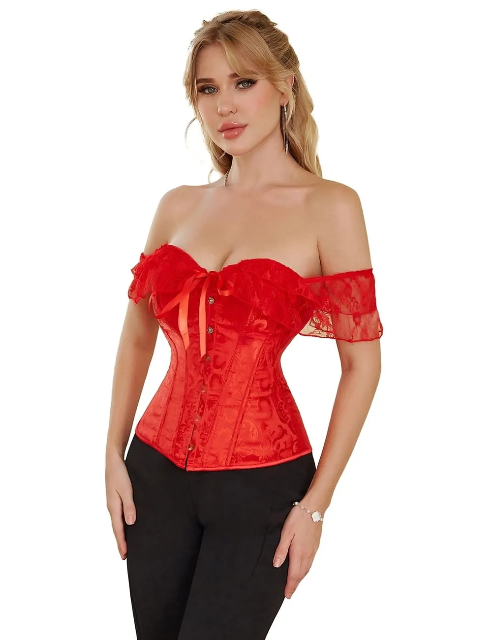 off Shoulder 12 Pieces Plastic Bones Lace Corsets with Panties