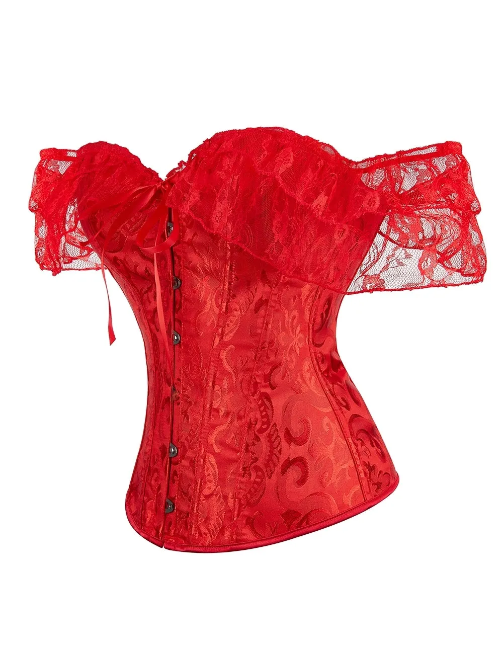 off Shoulder 12 Pieces Plastic Bones Lace Corsets with Panties