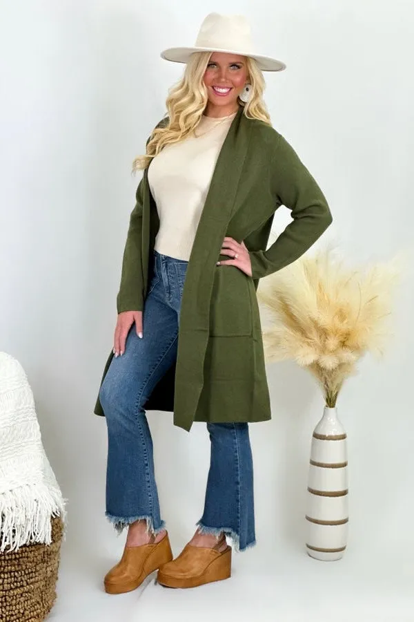 Olive Solid Collared Cardigan *Final Sale*
