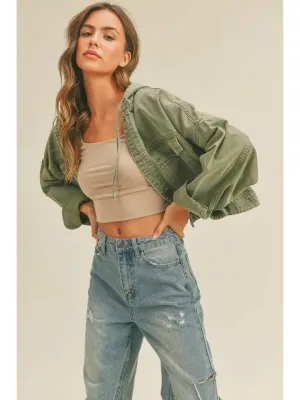 Olive Washed Cotton Jacket with Hoodie