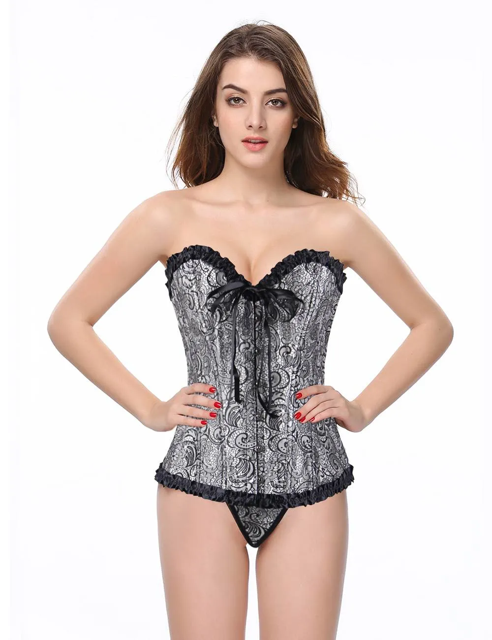 Online Sexy Silvery Floral Corset Top WITH FARAWLAYA
