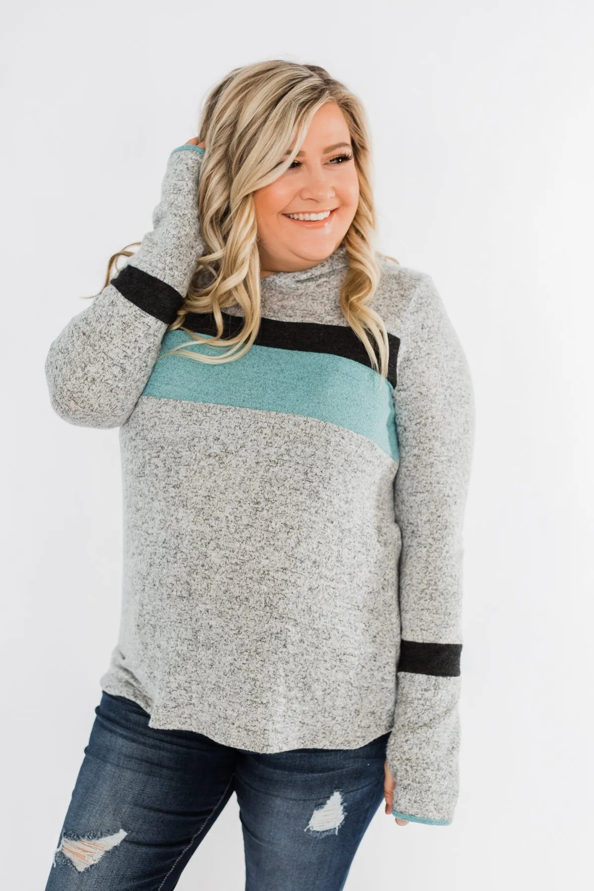 Only A Matter Of Time Hoodie- Heather Grey & Mint Blue
