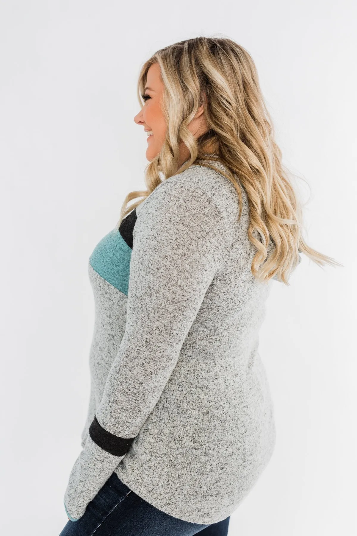 Only A Matter Of Time Hoodie- Heather Grey & Mint Blue