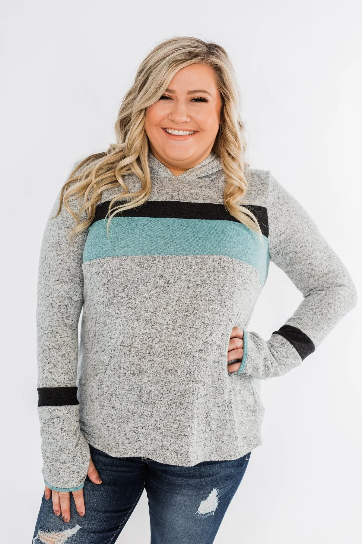Only A Matter Of Time Hoodie- Heather Grey & Mint Blue