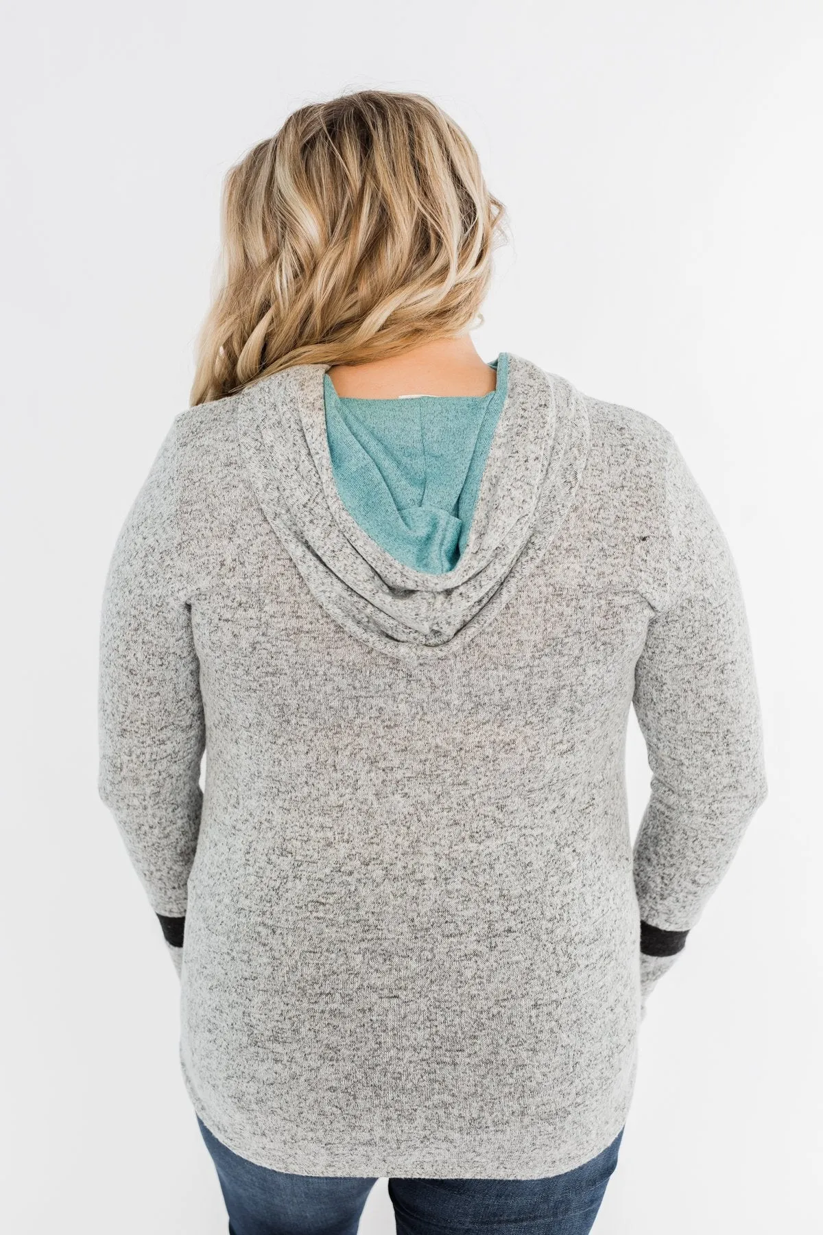 Only A Matter Of Time Hoodie- Heather Grey & Mint Blue