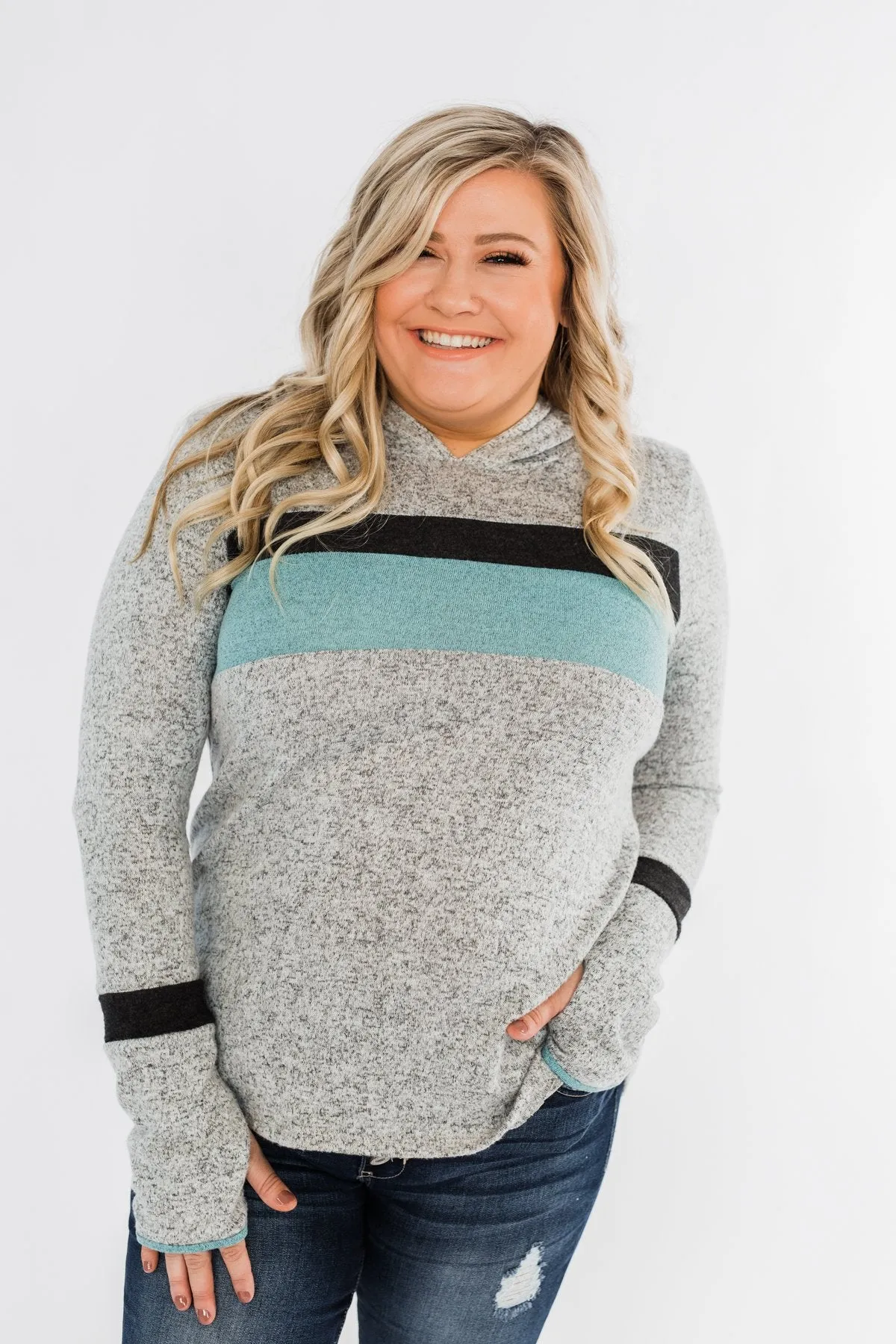 Only A Matter Of Time Hoodie- Heather Grey & Mint Blue