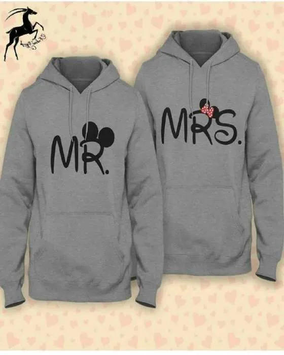 Pack Of 2 Grey Mr Mrs Printed hoodie FOr Both