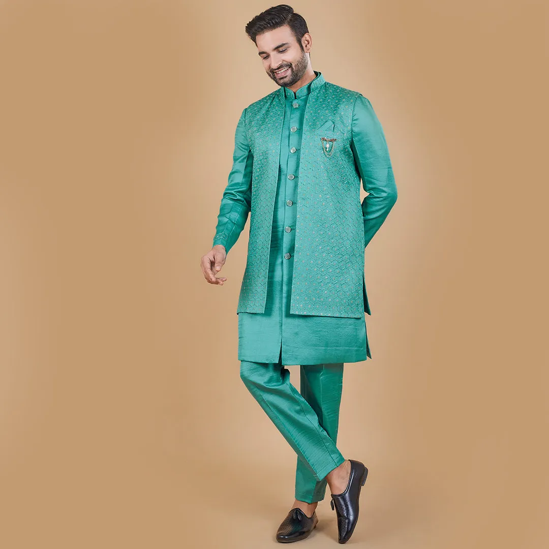 Parrot Green Indo-Western Ensemble with Long Jacket