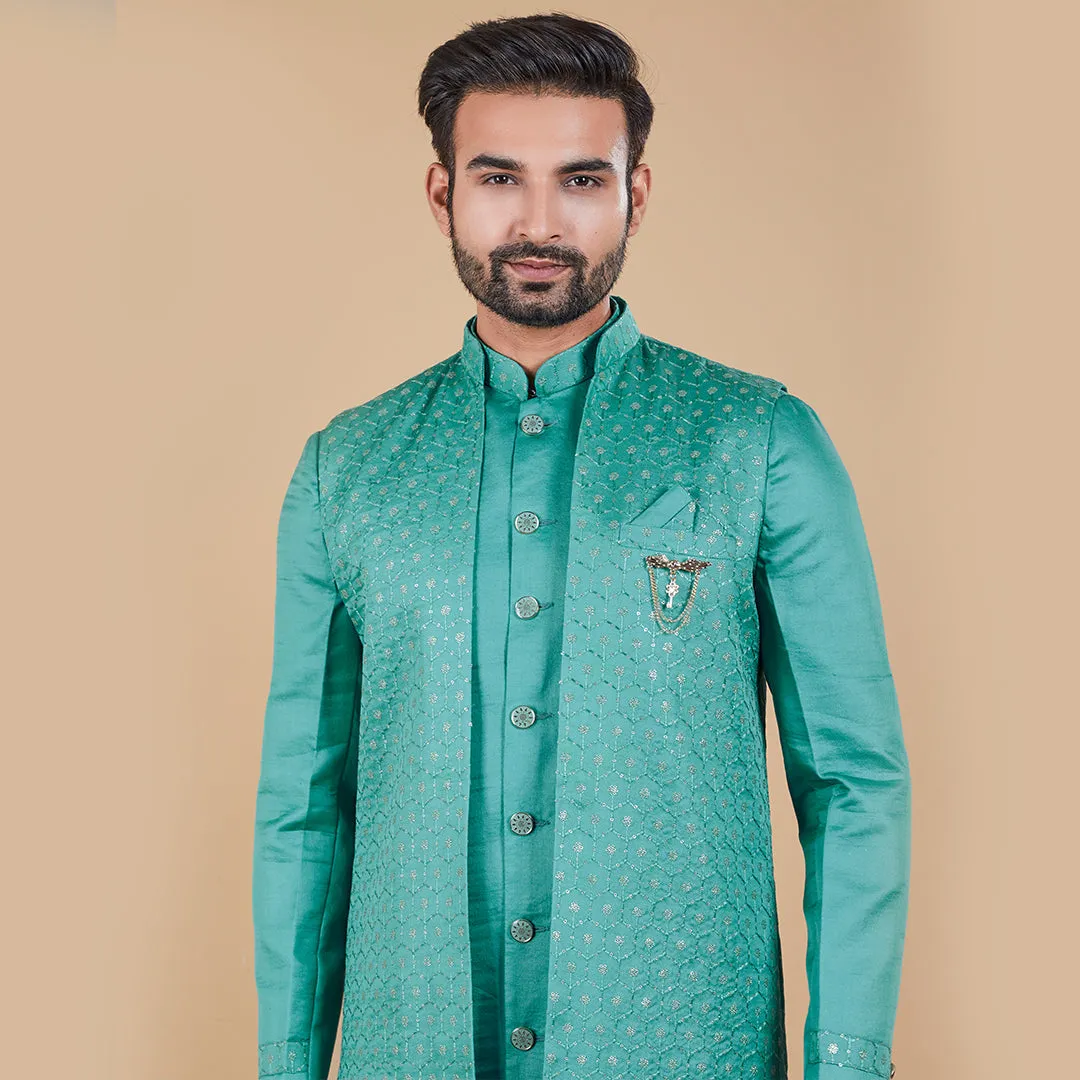 Parrot Green Indo-Western Ensemble with Long Jacket