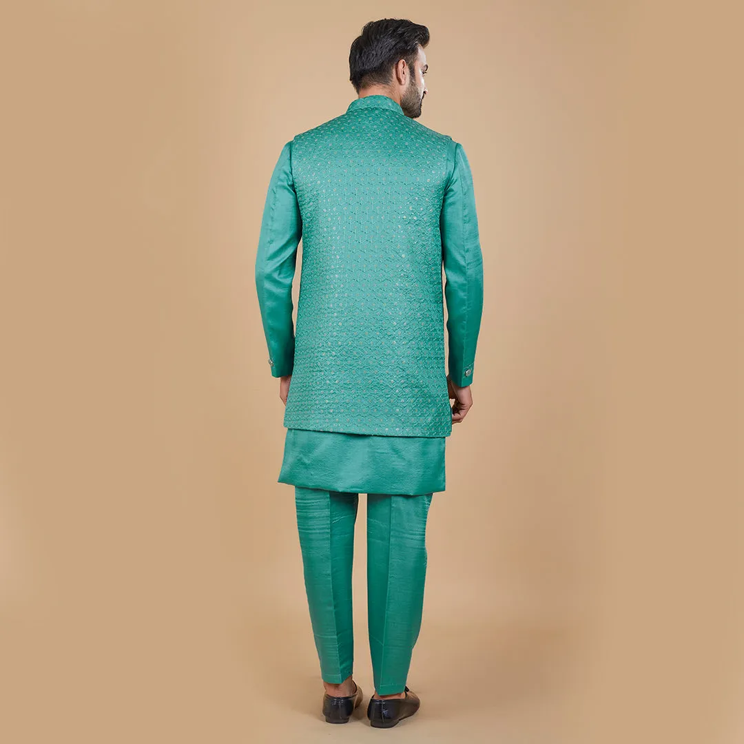 Parrot Green Indo-Western Ensemble with Long Jacket