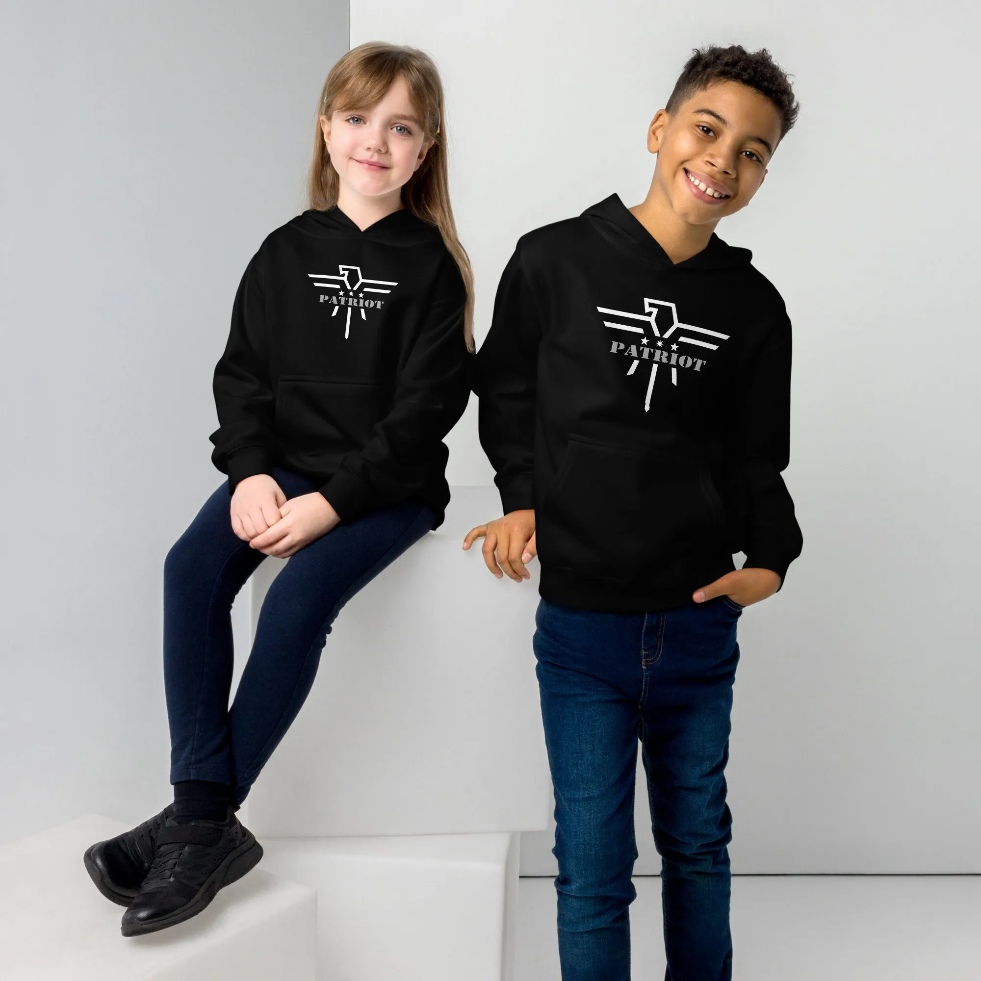 Patriot Grey and White Eagle Kids Fleece Hoodie