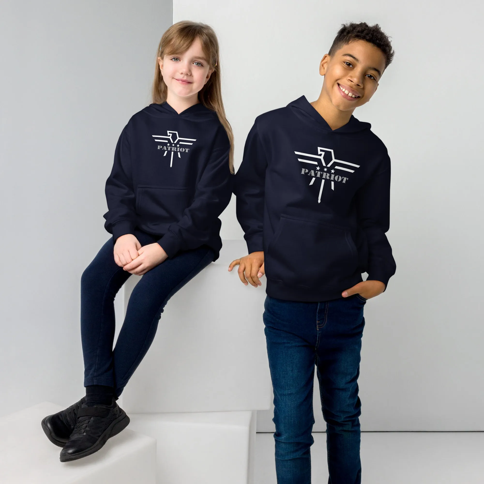 Patriot Grey and White Eagle Kids Fleece Hoodie