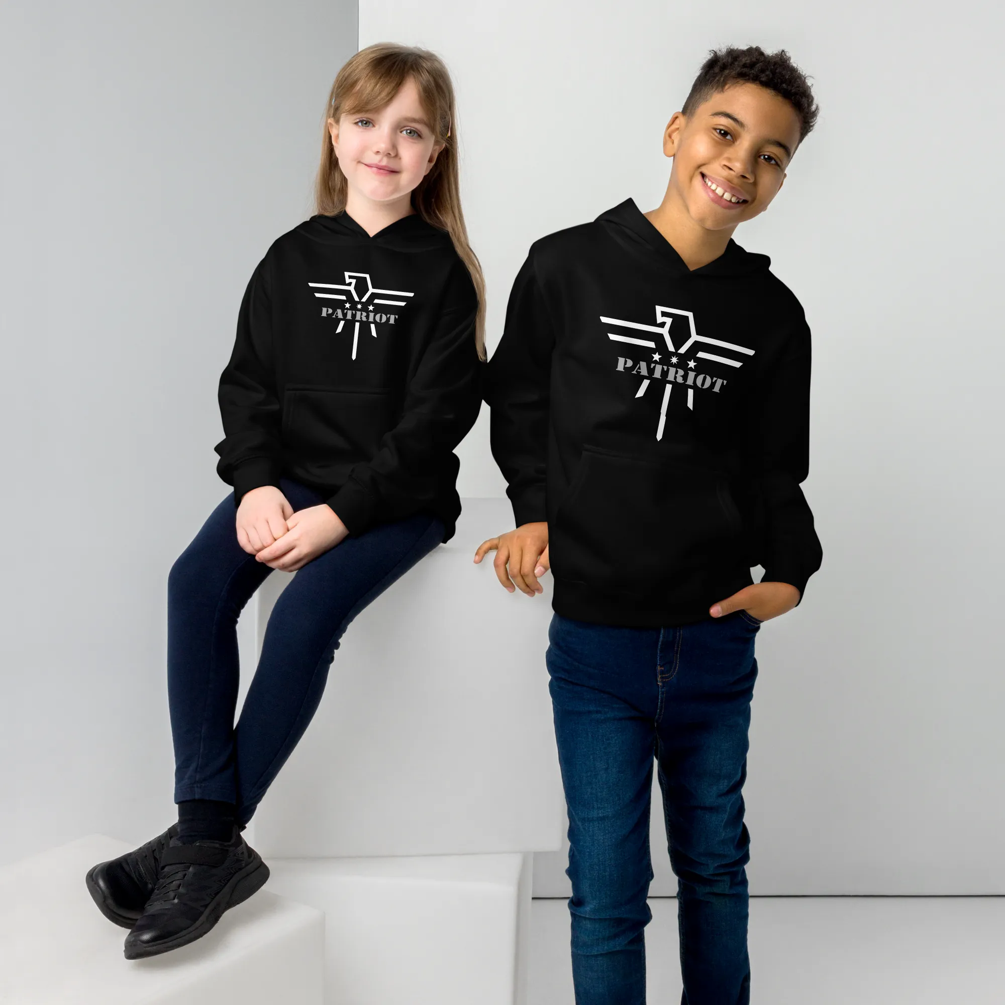 Patriot White and Grey Eagle Kids fleece hoodie