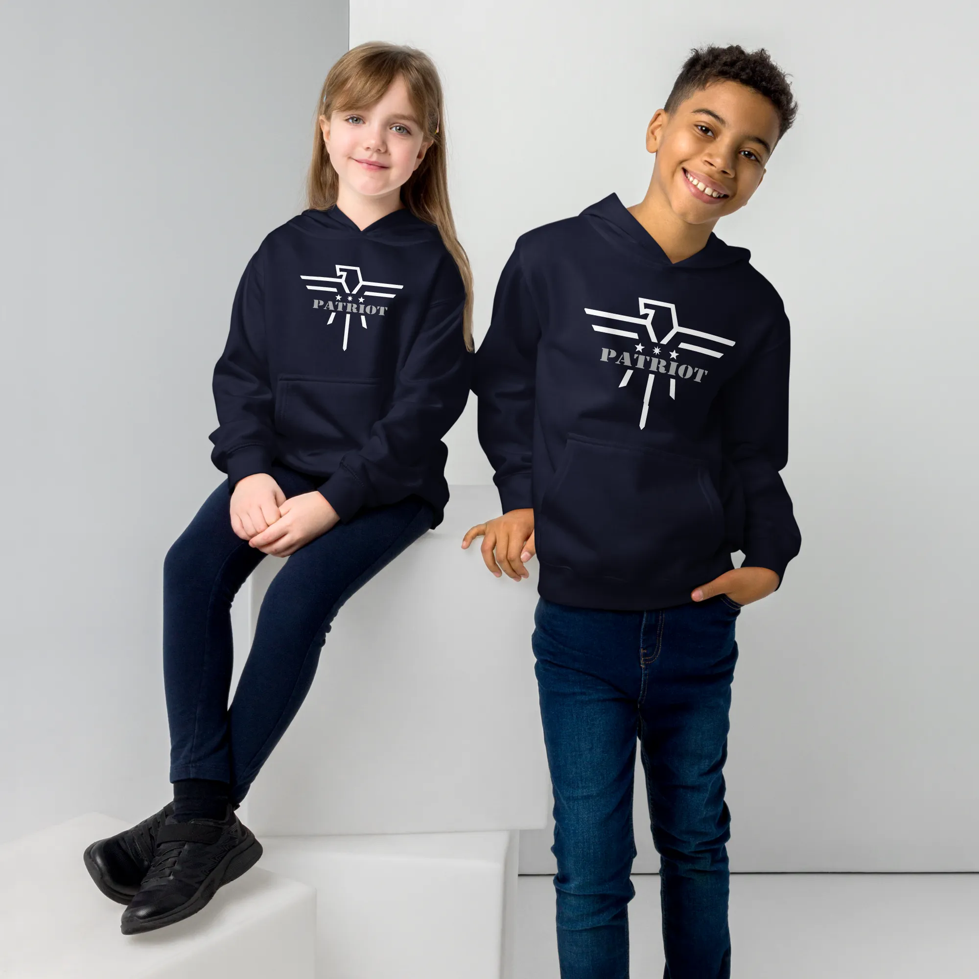 Patriot White and Grey Eagle Kids fleece hoodie