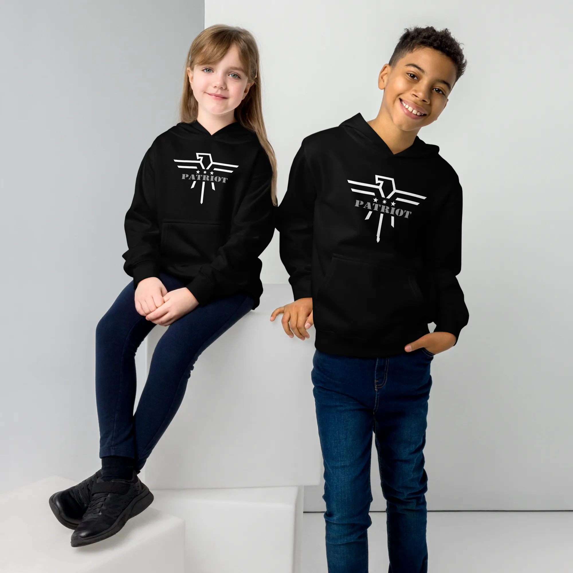 Patriot White and Grey Eagle Kids fleece hoodie