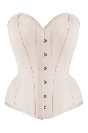 Pinky Beige Cotton Twill Classic Overbust Waist Trainer With Hip Gores